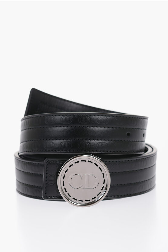 Shop Dior Homme Embossed Leather Belt With Cilp Buckle