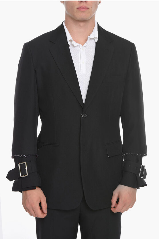 Comme Des Garçons Homme Plus Blazer With Raw-cut And Buckle Detailing In Black