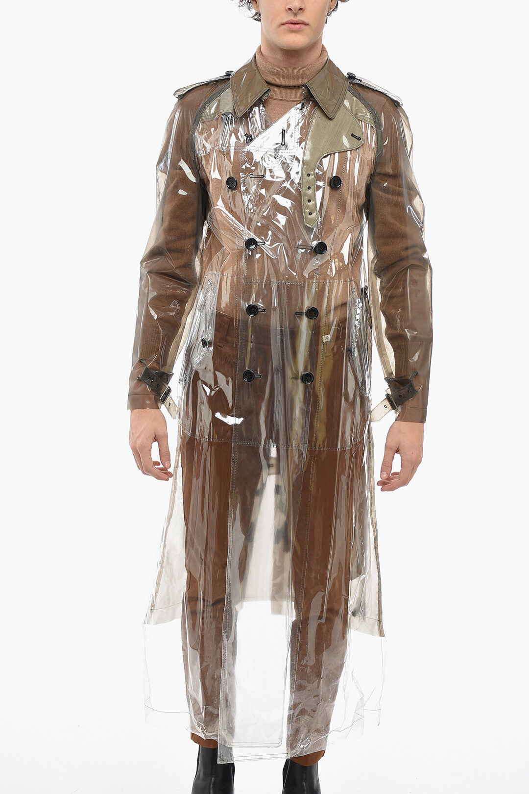 Transparent trench outlet coat mens