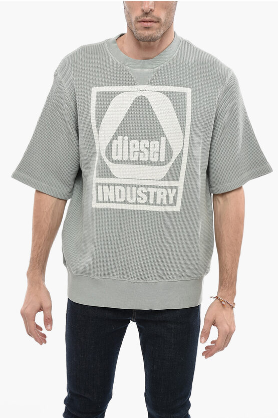 Diesel Honeycomb Motif S-coolwaf Crew-neck T-shirt With Maxi Print In Gray