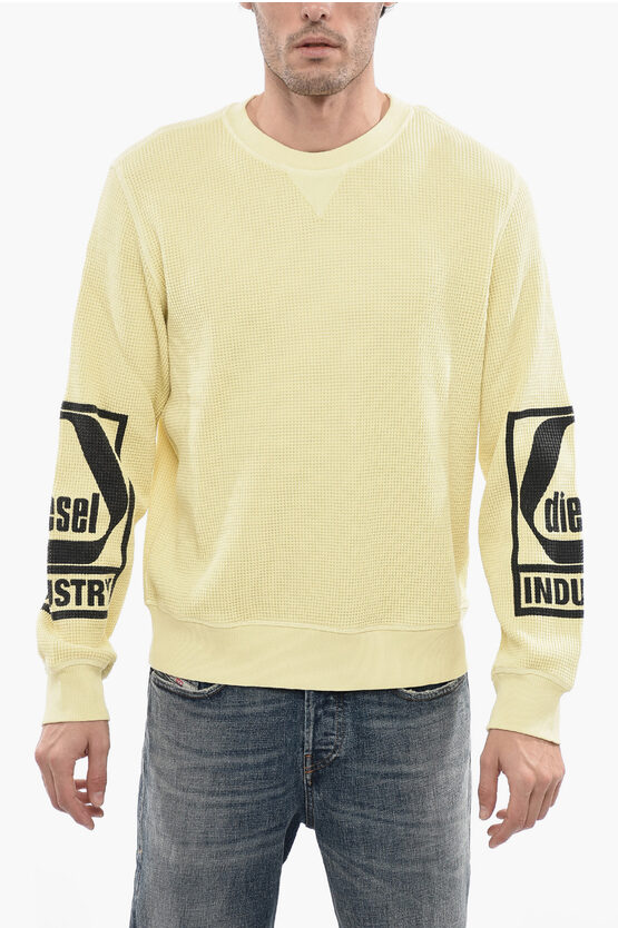 Diesel Honeycomb Motif S-ginaffle Crew-neck Sweatshirt In Yellow