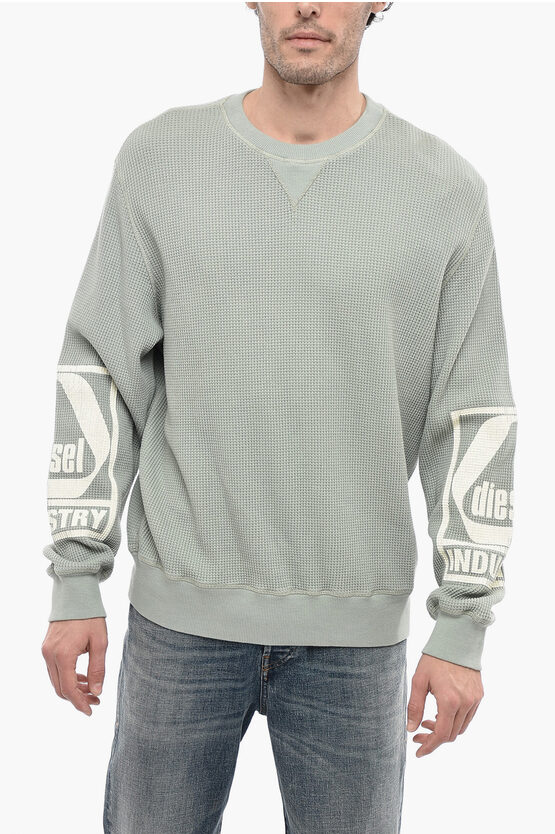 Diesel Honeycomb Motif S-ginaffle Crew-neck Sweatshirt In Grey