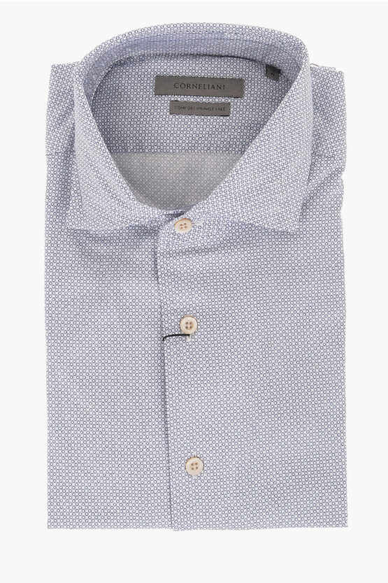 Corneliani Honeycomb Patterned Comfort Wrinkle Free Shirt In Blue