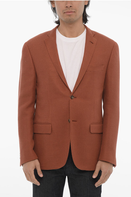 Corneliani Honeycomb Side Vents Notch Lapel Gate 2-button Blazer In Brown