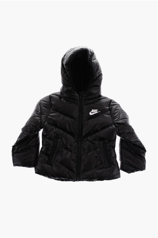 Nike Kids' Hooded 2 Pockets Padded Jacket With Embroidery Logo In Black