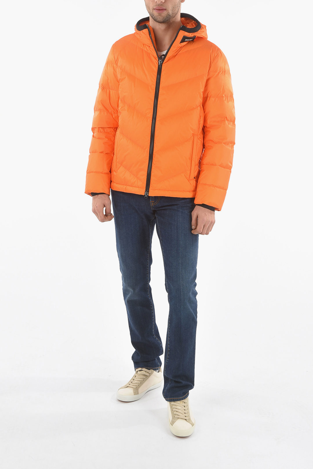 Woolrich Hooded CHEVRON Down Jacket with Contrasting Zip men - Glamood ...