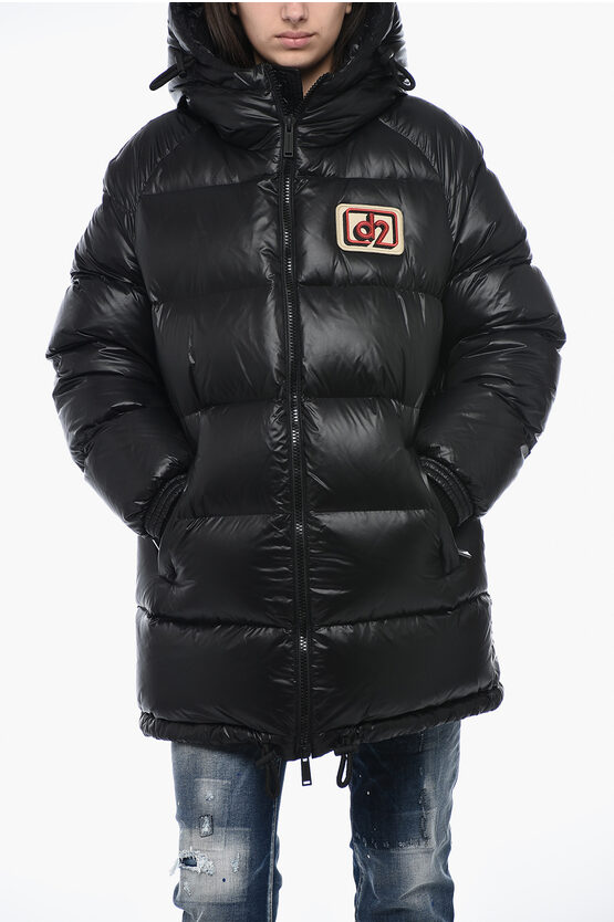 Shop Dsquared2 Hooded Down Jacket With Logo Patch