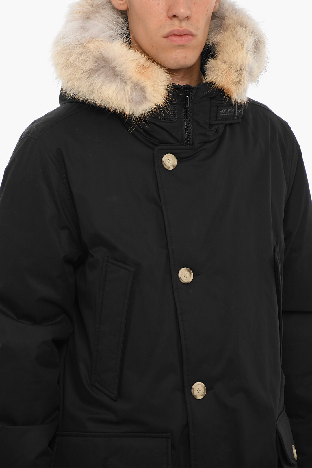 Hooded Down Jacket with Real Fur Datails