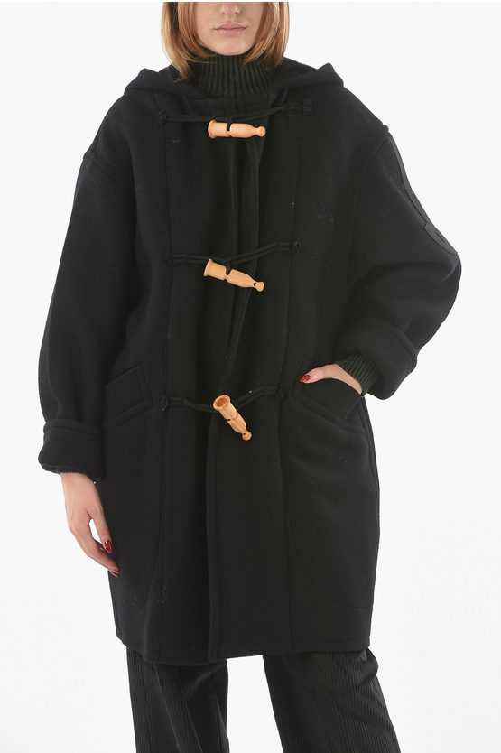 Shop Patou Hooded Duffle Wool And Cashmere Coat With Frogs