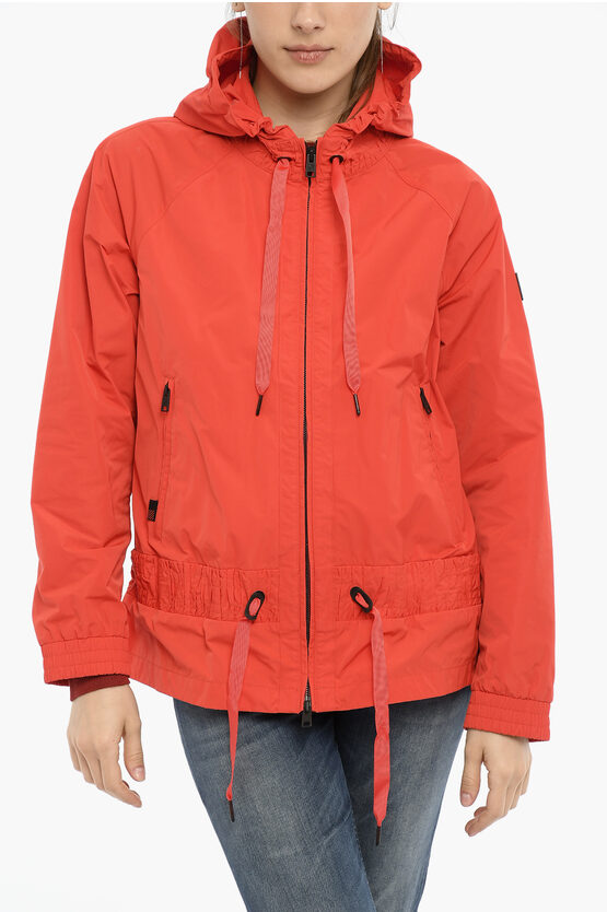 Woolrich Hooded Erie Windbreaker Jacket With Ruched Details In Red