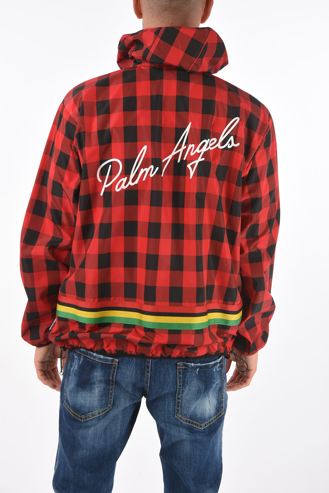 Palm Angels Hooded Gingham Windbreaker 