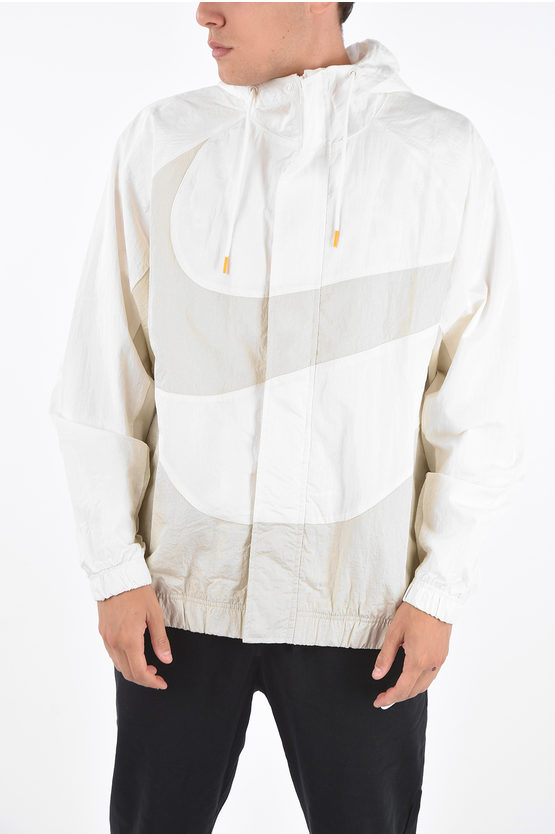 Nike Hooded Jacket With Hidden Buttons In White