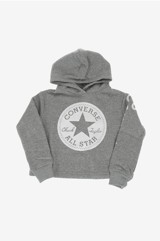 Converse Hooded Printed Sweatshirt In Grey
