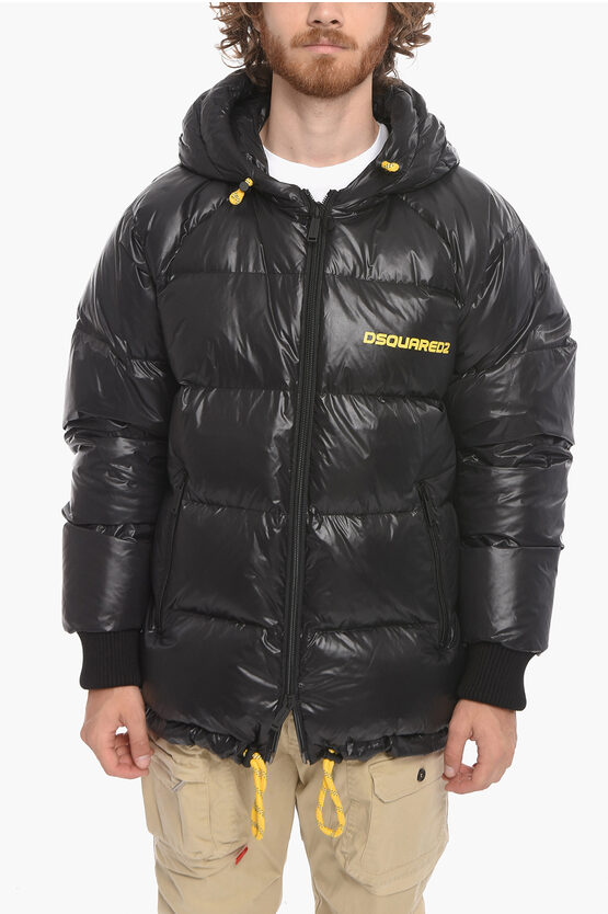 Dsquared2 Hooded Quilted Down Jacket With Drawstrings In Black