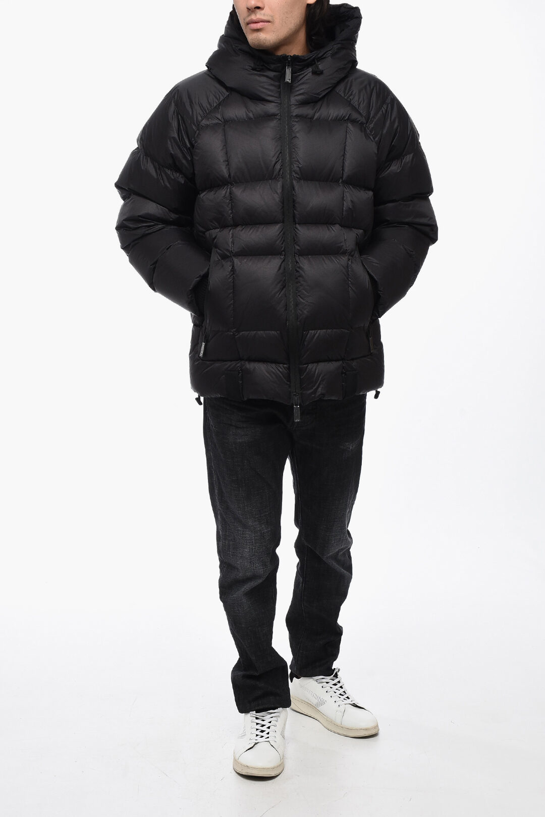 Black quilted down jacket online