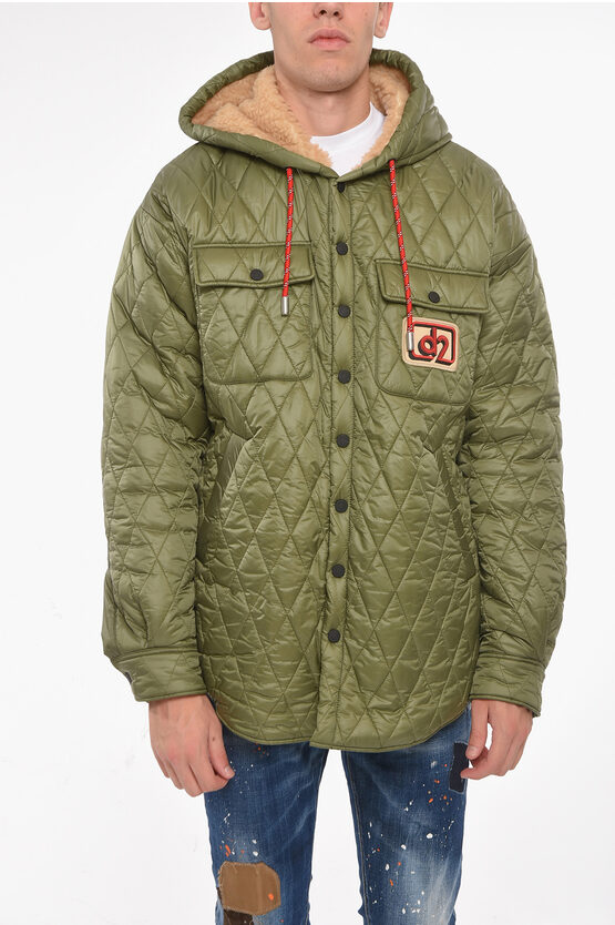 Dsquared2 Hooded Shearling Jacket With Double Breast-pocket In Green