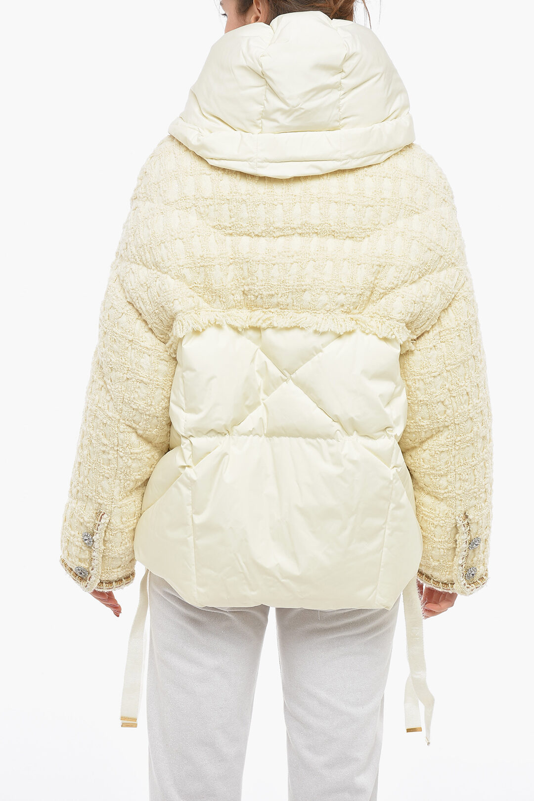 Khrisjoy Hooded Tweed Down Jacket Embelished With