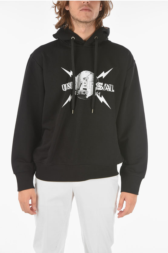 Neil Barrett Hooded "universal Sweatshirt With Print In Black