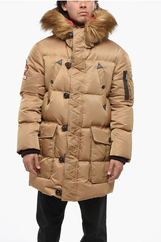 Dsquared2 Hooded Utility Down Jacket In Brown