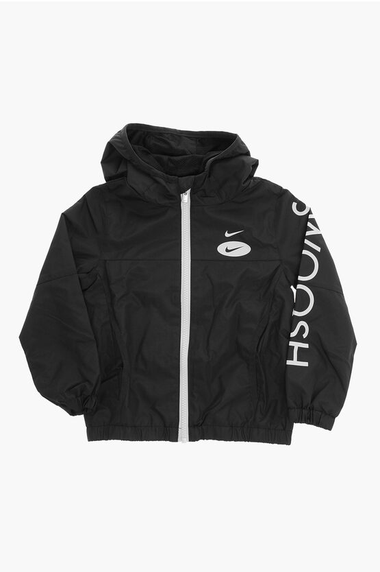 Hooded Windbreaker with Contrast Prints