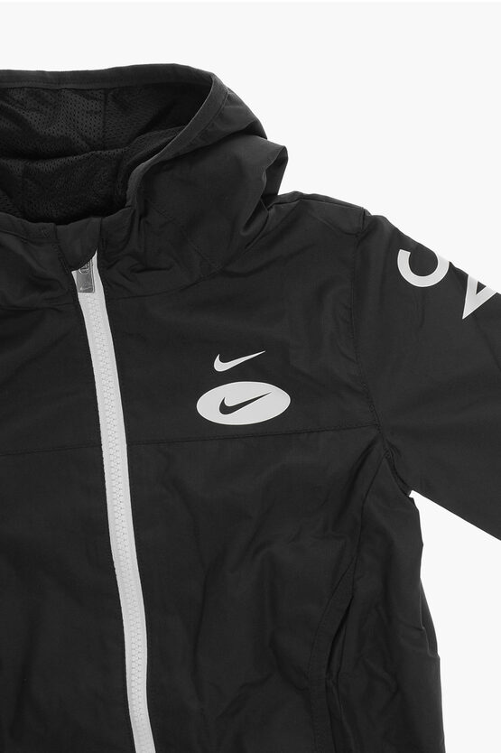 Hooded Windbreaker with Contrast Prints