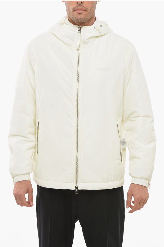 Burberry Hooded Windbreaker With Logo Print In White