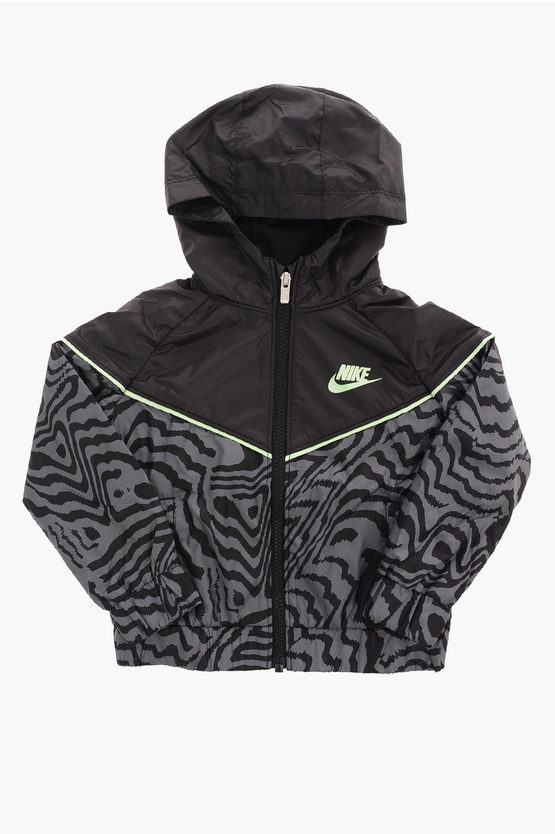 Nike Kids' Hooded Zebra-print Jacket Glow In The Dark In Black