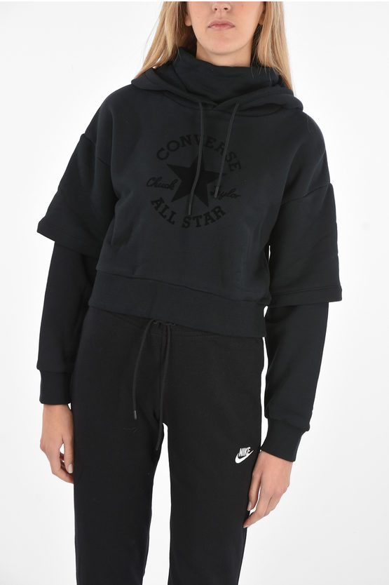 Converse Hoodie Crop Sweatshirt In Black