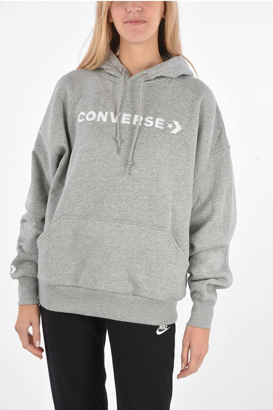 Converse Hoodie Emboroidered Sweatshirt In Gray