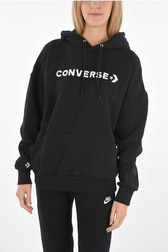 Converse Hoodie Emboroidered Sweatshirt In Black
