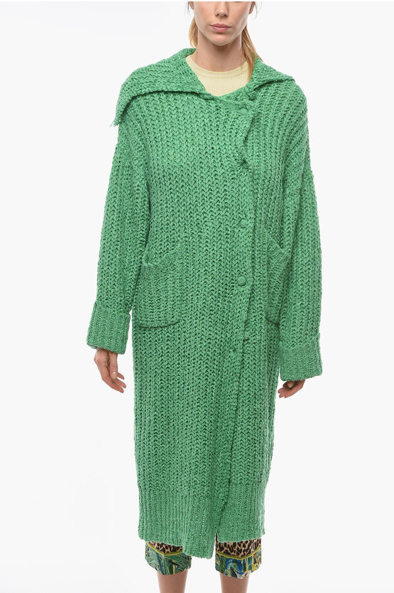 Remain Hoodie Knitted Maxi Cardigan In Green