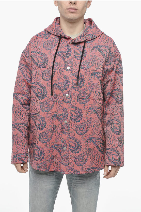 Marcelo Burlon County Of Milan Hoodie Overshirt With Paisley Pattern In Pink