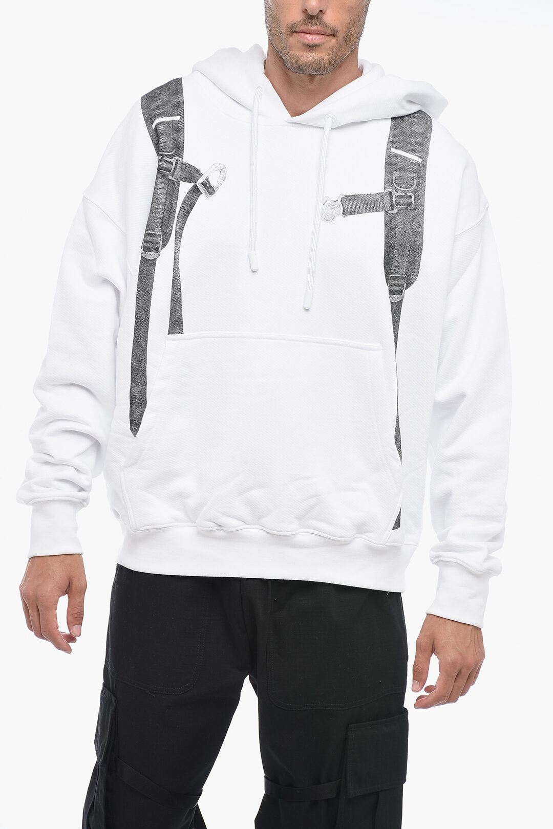 Off White Hoodie Oversized Sweatshirt with Trompe L Oeil Print men Glamood Outlet