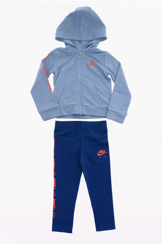 Nike Kids' Hoodie Sweatshirt And Side Logo Leggings Set In Blue