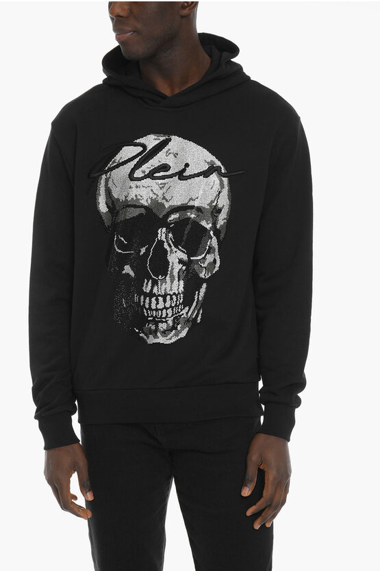 Philipp Plein Hoodie Sweatshirt With Crystal Skull In Black