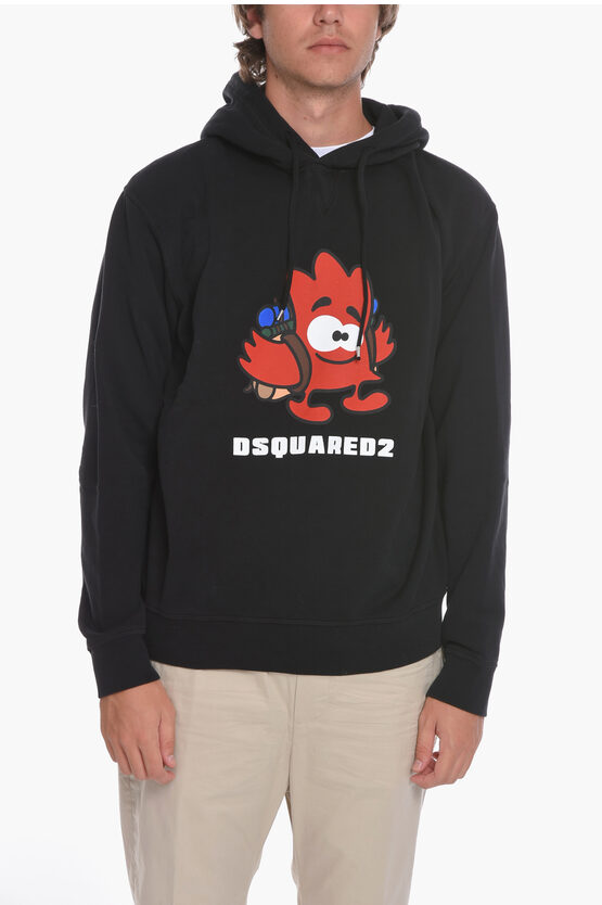 Dsquared2 Hoodie Sweatshirt With Leasf Buddy Print In Black