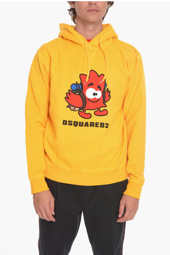 Dsquared2 Hoodie Sweatshirt With Leasf Buddy Print In Yellow