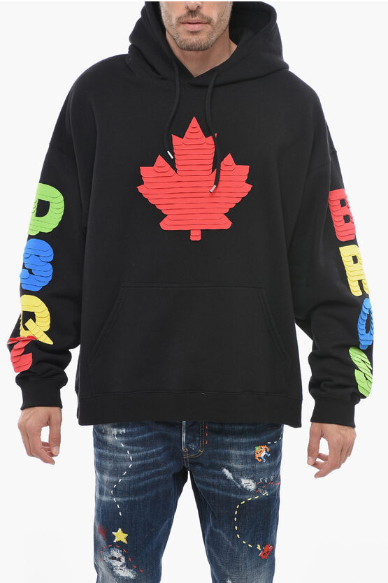 Shop Dsquared2 Hoodie Sweatshirt With Multicolored Textured Artwork