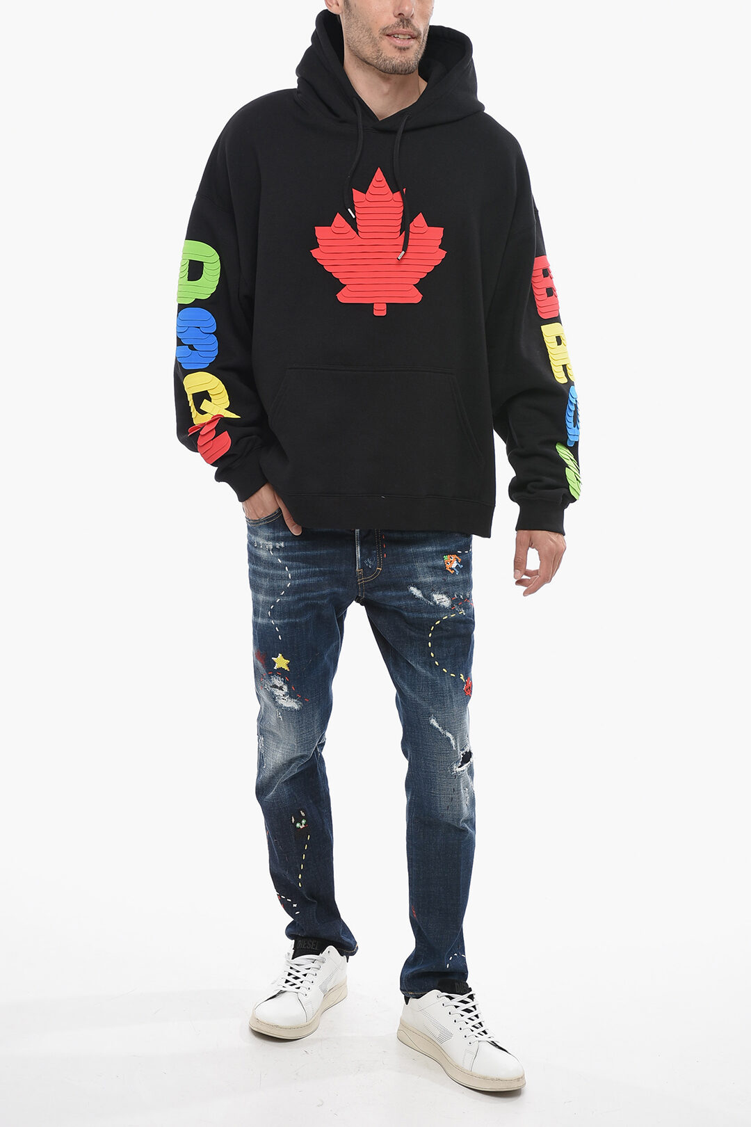 Dsquared2 Hoodie Sweatshirt with Multicolored Textured Dsquared2 Hoodie Sweatshirt with Multicolored Textured