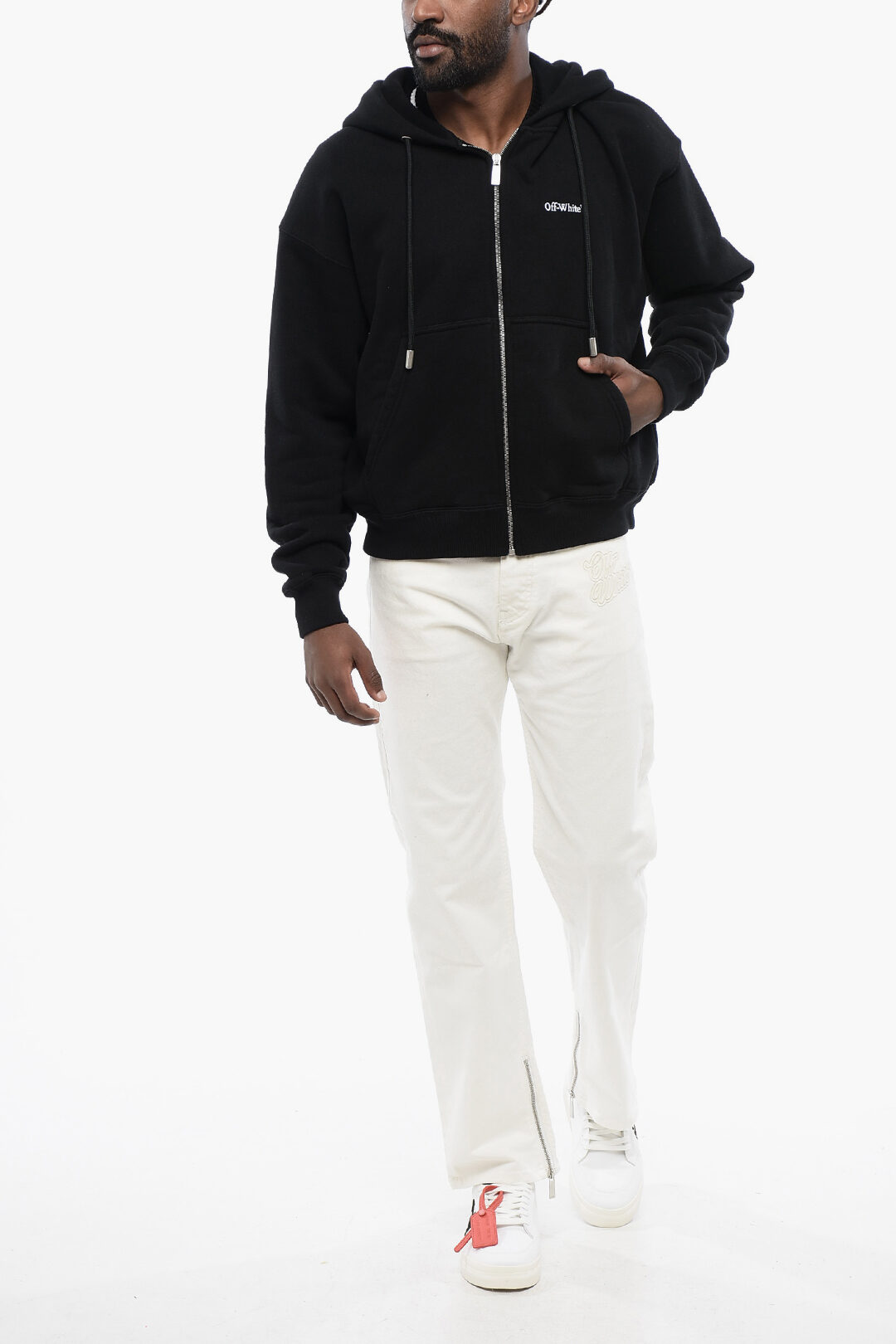 オフホワイト☆TATTOO ARROW SKATE HOODIE WHITE Off-White Hoodie TATTOO ARROW ZIP SKATE with 2 Pockets and