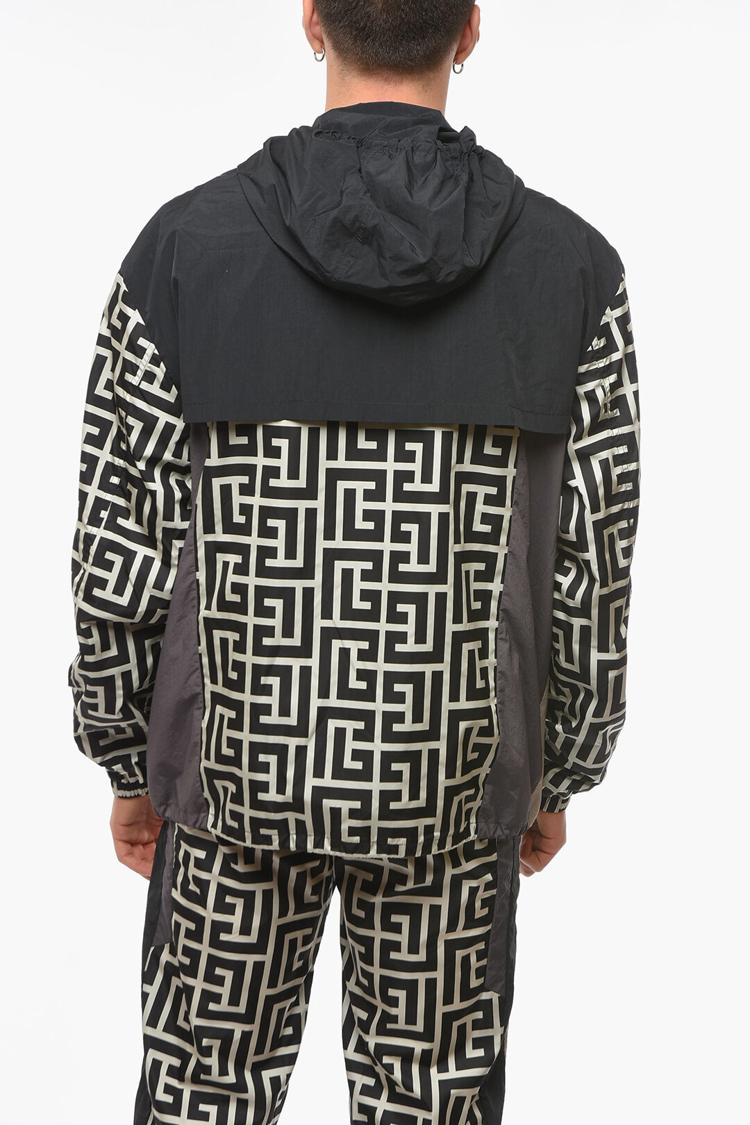 Balmain Hoodie Windbreaker Jacket with Monogram and Zipped