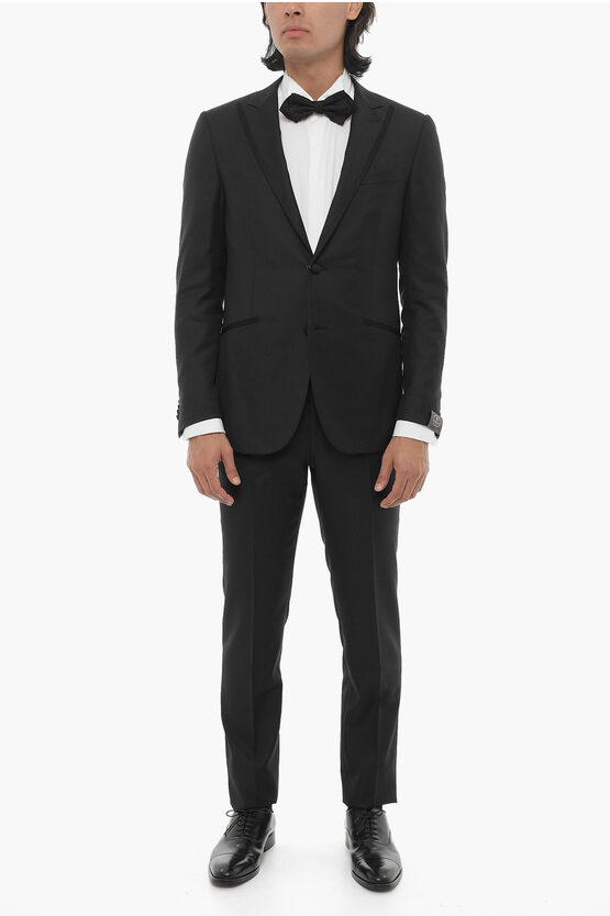 Corneliani Hopsack Cerimonia Academy Suit With Peak Lapel