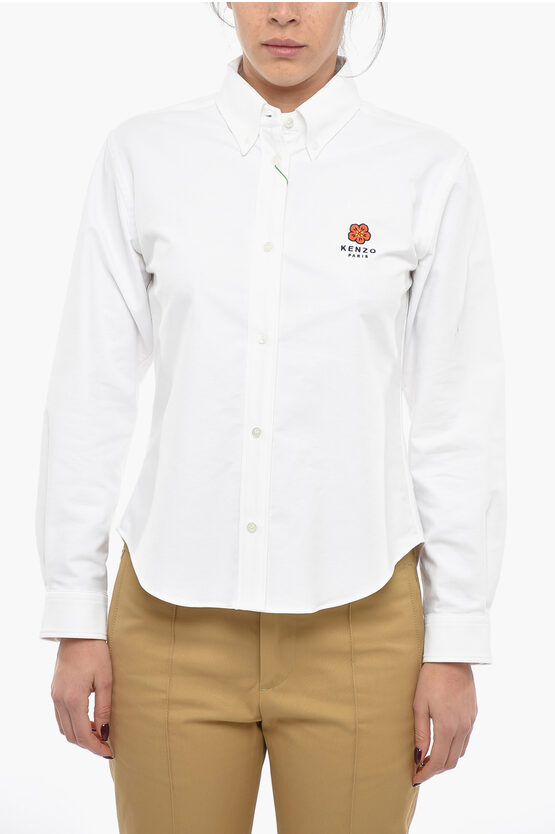 Kenzo Logo-print Button-down Cotton Shirt In White