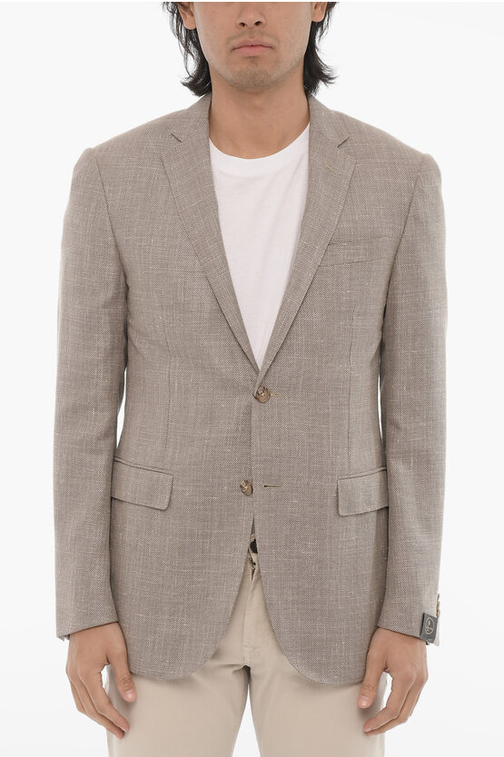 Corneliani Hopsack Side Vents Notch Lapel Academy 2-button Blazer In Neutral