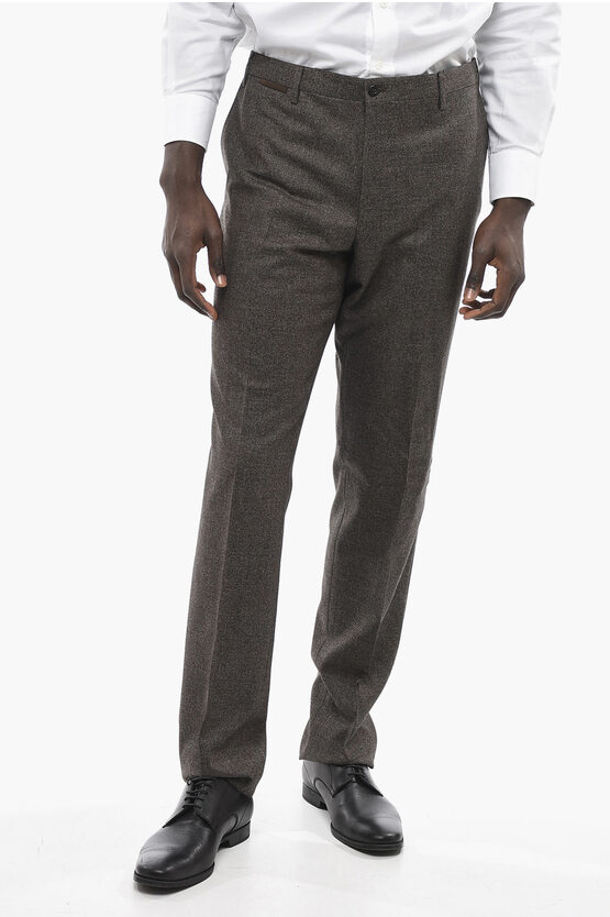 Corneliani Hopsack Wool Blend Pants With Belt Loops In Gray