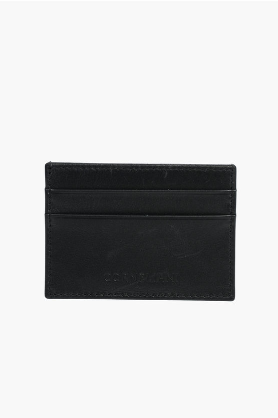 Corneliani Horizontal Compartment Leather Card Holder In Black