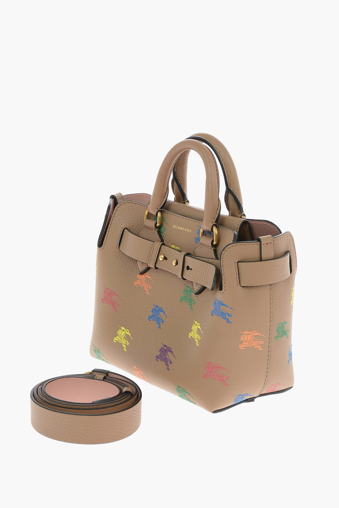 Burberry Horse Rainbow Baby Belt Printed Leather Tote Bag Camel
