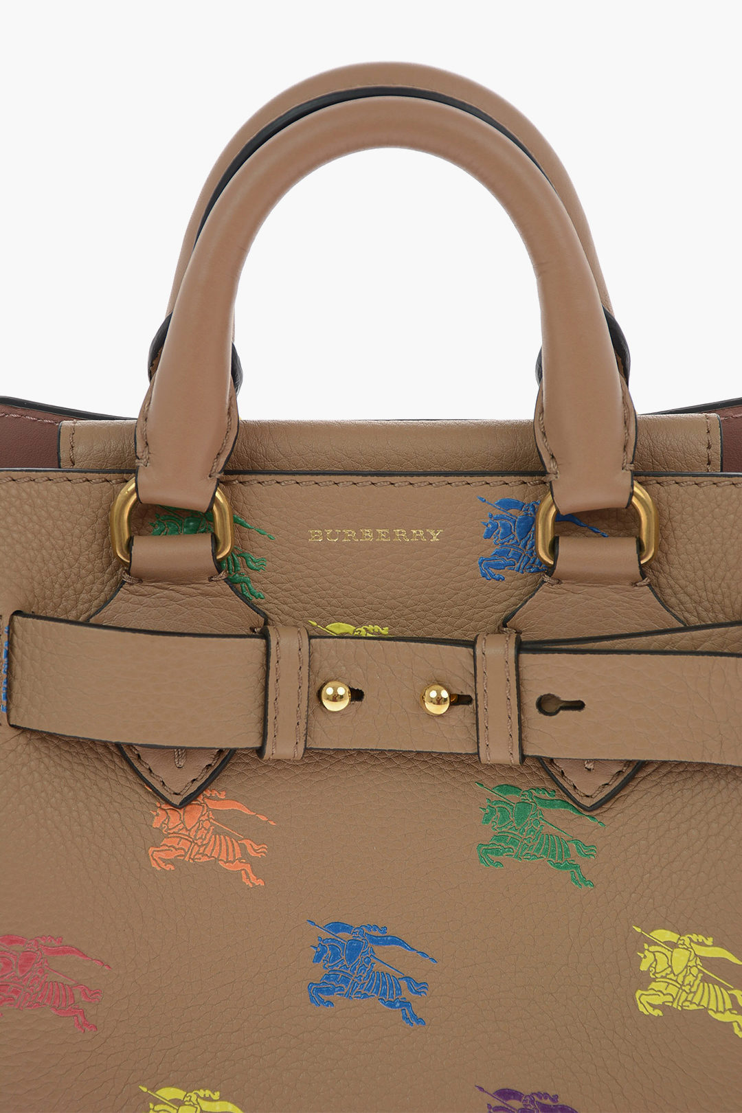 Burberry Horse Rainbow Baby Belt Printed Leather Tote Bag Camel