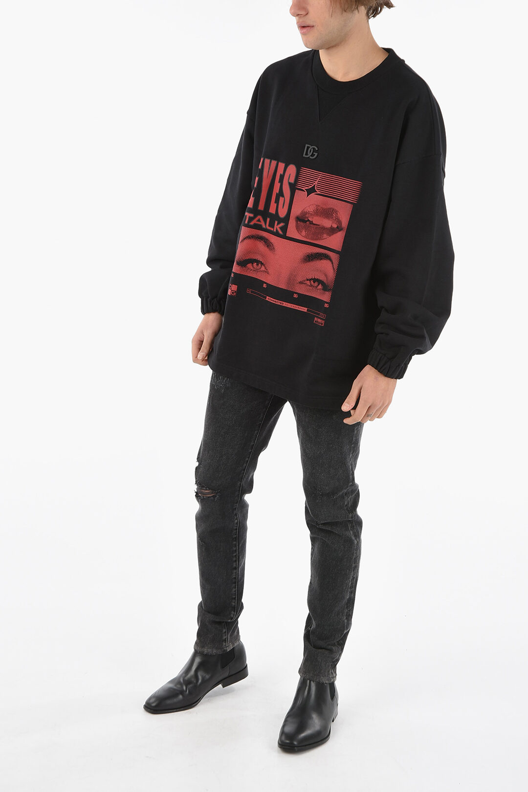 Dolce & Gabbana EYES TALK コットン スウェットシャツ Dolce & Gabbana HOT ANIMALIER Oversized EYES TALK Sweatshirt