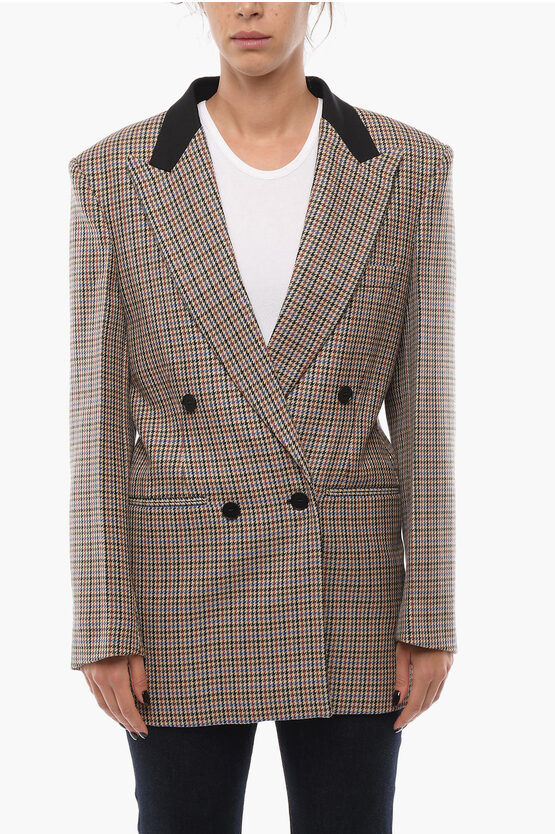 Shop Stella Mccartney Houndstooth Double-breasted Marthy Blazer With Peak Lapel